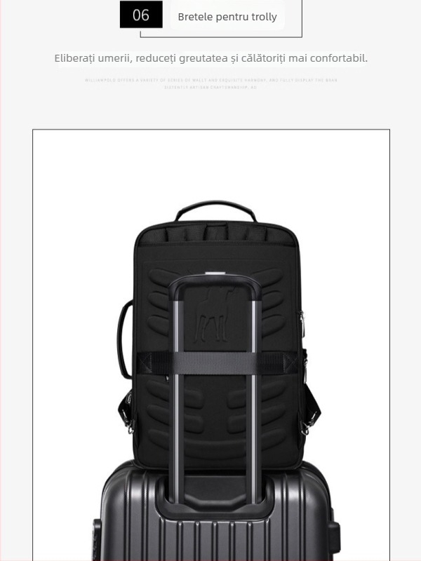 Rucsac pentru laptop WILLIAMPOLO pentru bărbați — călătorii de afaceri, piele sintetică, capacitate sub 20L, curea de umăr curbată, impermeabil
