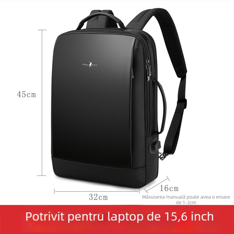 Rucsac pentru laptop WILLIAMPOLO pentru bărbați — călătorii de afaceri, piele sintetică, capacitate sub 20L, curea de umăr curbată, impermeabil