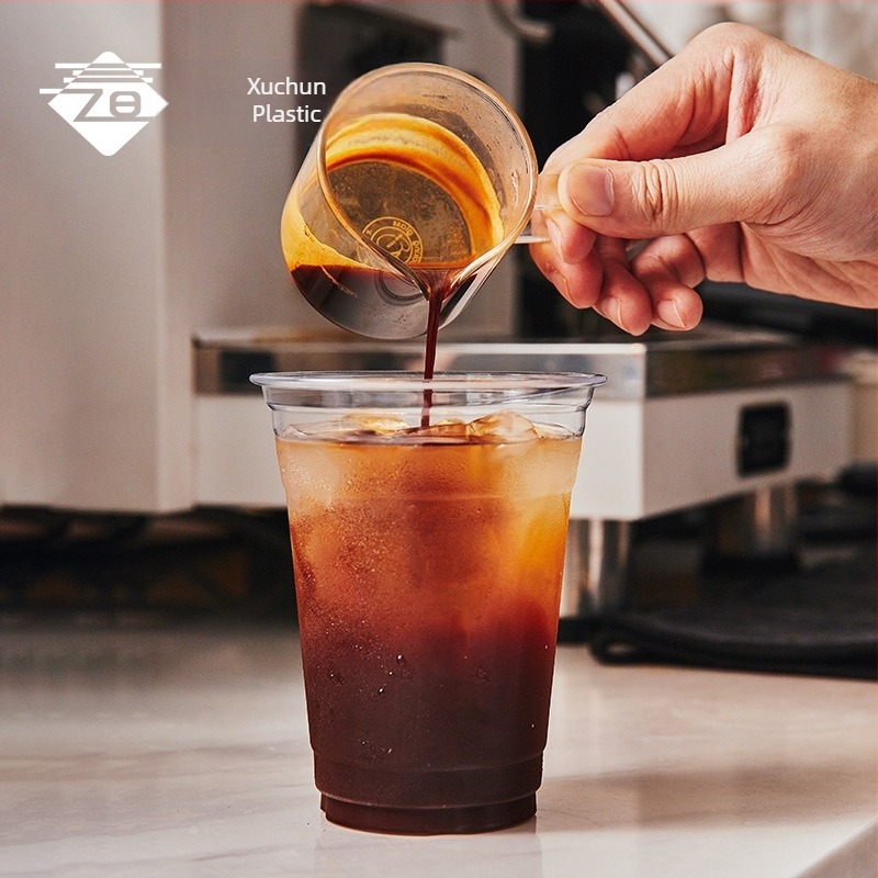 Cupa de cafea din plastic, de unică folosință — transparanță ridicată, rotundă, PET, 401–500 ml, model personalizabil, imprimare logo disponibil