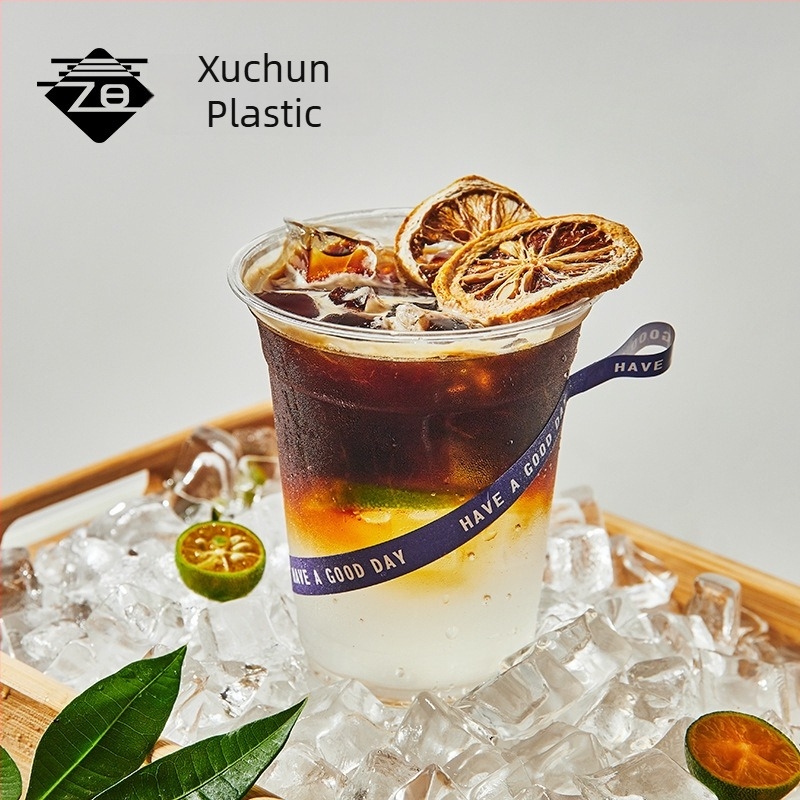 Cupa de cafea din plastic, de unică folosință — transparanță ridicată, rotundă, PET, 401–500 ml, model personalizabil, imprimare logo disponibil