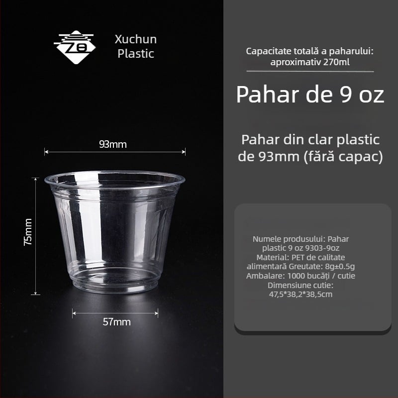 Cupa de cafea din plastic, de unică folosință — transparanță ridicată, rotundă, PET, 401–500 ml, model personalizabil, imprimare logo disponibil