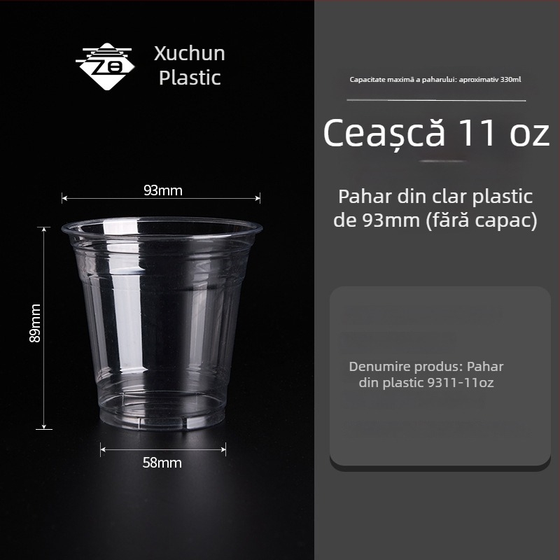Cupa de cafea din plastic, de unică folosință — transparanță ridicată, rotundă, PET, 401–500 ml, model personalizabil, imprimare logo disponibil