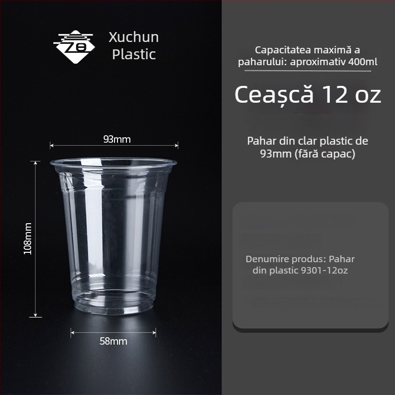 Cupa de cafea din plastic, de unică folosință — transparanță ridicată, rotundă, PET, 401–500 ml, model personalizabil, imprimare logo disponibil