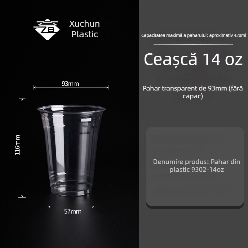 Cupa de cafea din plastic, de unică folosință — transparanță ridicată, rotundă, PET, 401–500 ml, model personalizabil, imprimare logo disponibil