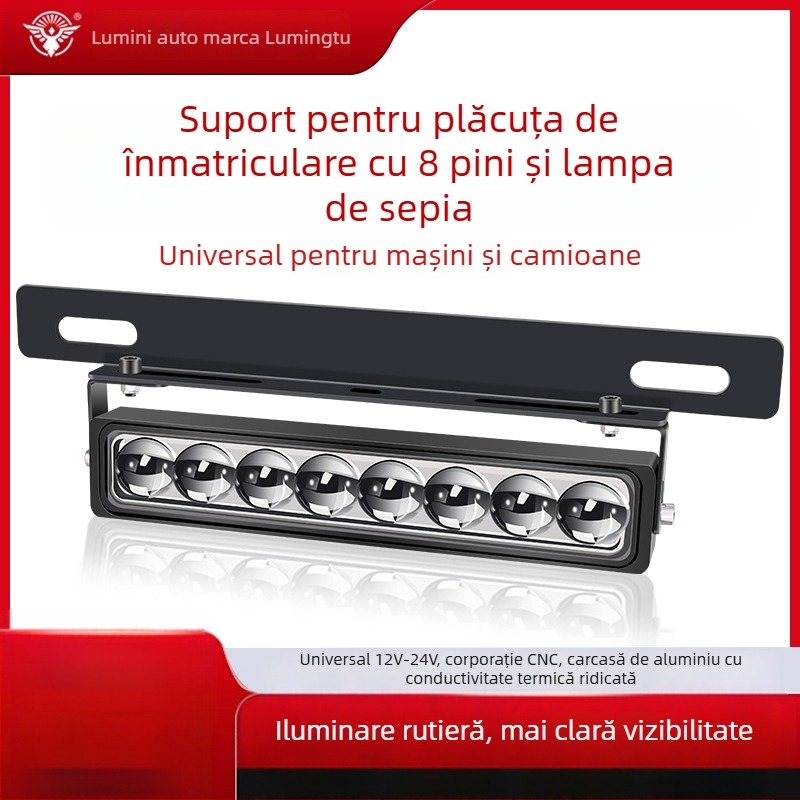 Lumină pentru plăcuța de înmatriculare, 8 LED, carcasă din aluminiu, 8–85V, rază lungă pentru vehicule off-road