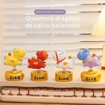 Figuură din rășină în stil caricatură: cal zodiac pentru birou, ornament decorativ pentru casă și birou, cadou