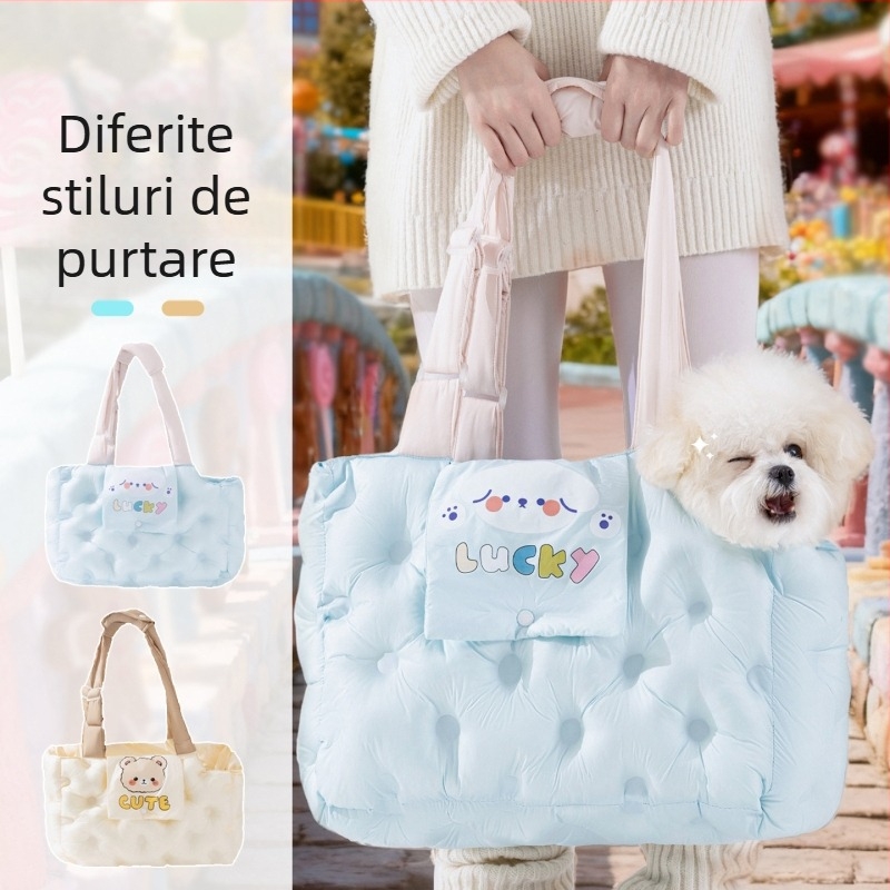 Geantă Sour Bear pentru animale de companie, pentru pisici și câini mici, cu umplutură moale din bumbac 3D, model desen animat, capacitate de până la 7,5 kg