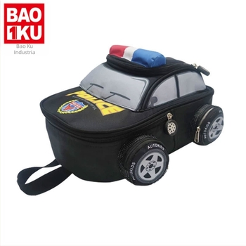 Rucsac pentru copii cu design mașină de poliție – pentru băieți de grădiniță și clasa întâi – ultraușor, reflectorizant pentru siguranță nocturnă, design 3D poliție, bretele curbate, căptușeală din nailon