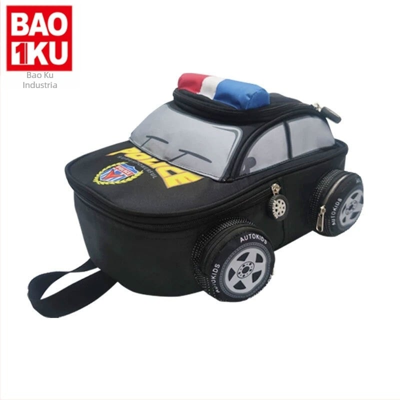 Rucsac pentru copii cu design mașină de poliție – pentru băieți de grădiniță și clasa întâi – ultraușor, reflectorizant pentru siguranță nocturnă, design 3D poliție, bretele curbate, căptușeală din nailon