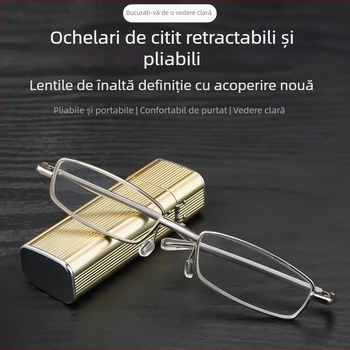 Ochelari de lectură pliabili, cu lentile PC, anti-lumină albastră, rezistenți la șocuri, ramă metalică ovală cu design integral, stil vintage literar