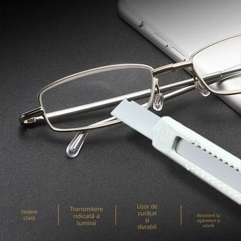 Ochelari de lectură pliabili, cu lentile PC, anti-lumină albastră, rezistenți la șocuri, ramă metalică ovală cu design integral, stil vintage literar