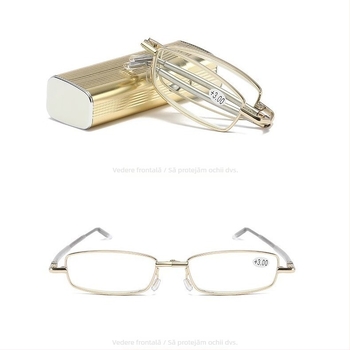 Ochelari de lectură pliabili, cu lentile PC, anti-lumină albastră, rezistenți la șocuri, ramă metalică ovală cu design integral, stil vintage literar