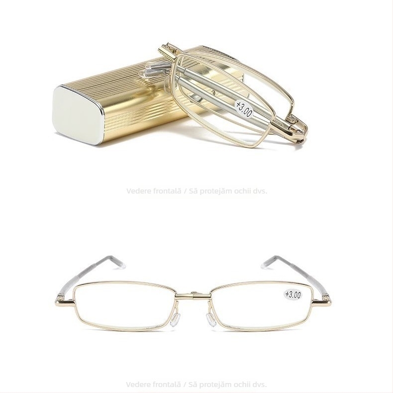Ochelari de lectură pliabili, cu lentile PC, anti-lumină albastră, rezistenți la șocuri, ramă metalică ovală cu design integral, stil vintage literar