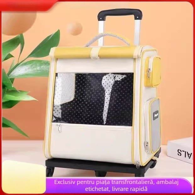 Rucsac cu rotile pentru animale de companie - pânză, model valuri, capacitate până la 7,5 kg