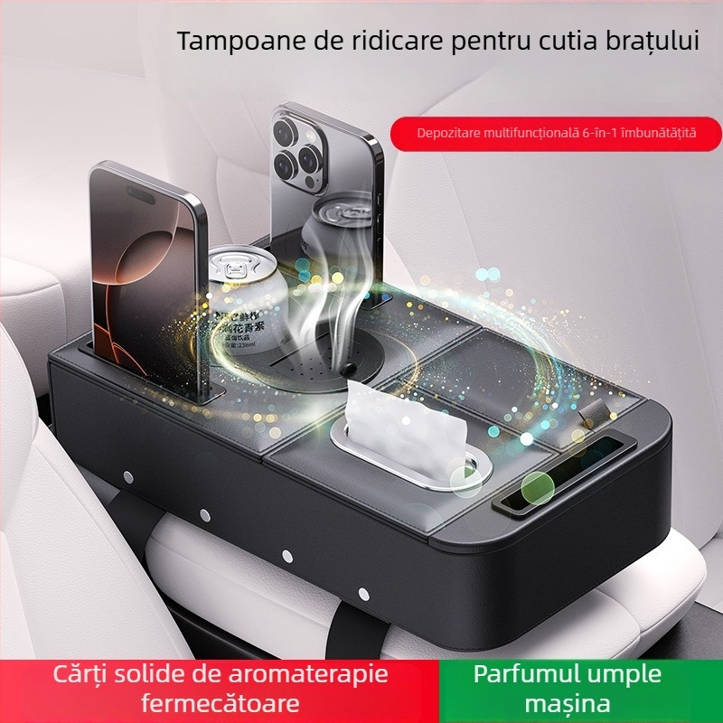 Organizator central pentru cotiera auto – Piele, Potrivire universală, Greutate 500 g, Spațiu de depozitare cinci într-unul