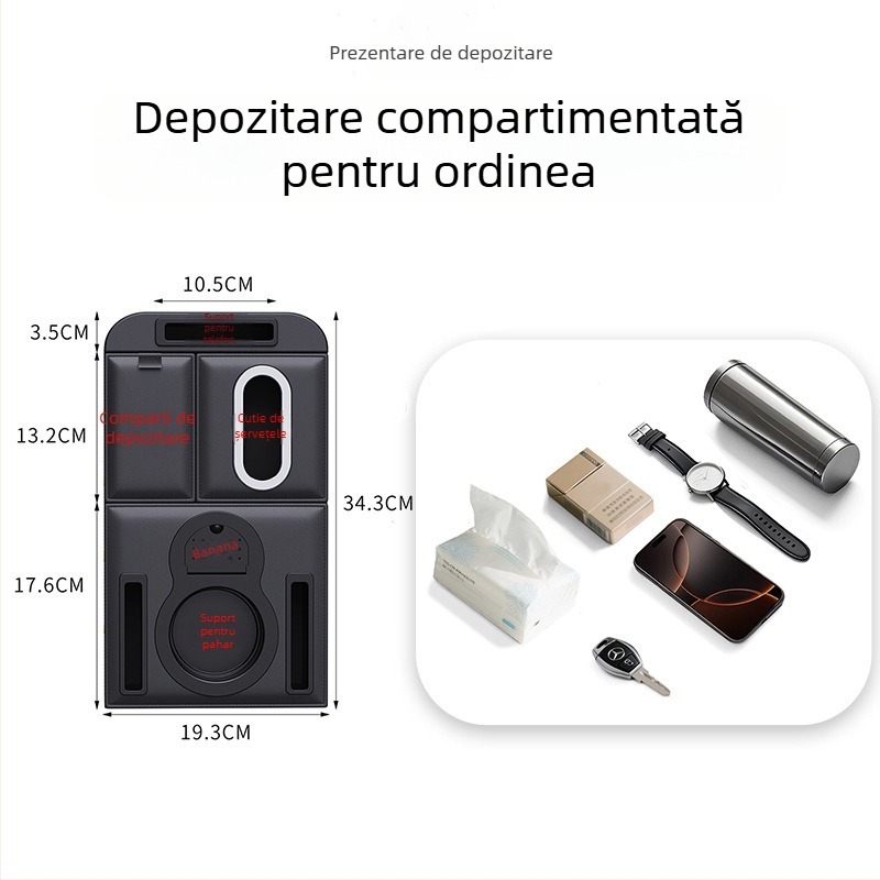 Organizator central pentru cotiera auto – Piele, Potrivire universală, Greutate 500 g, Spațiu de depozitare cinci într-unul