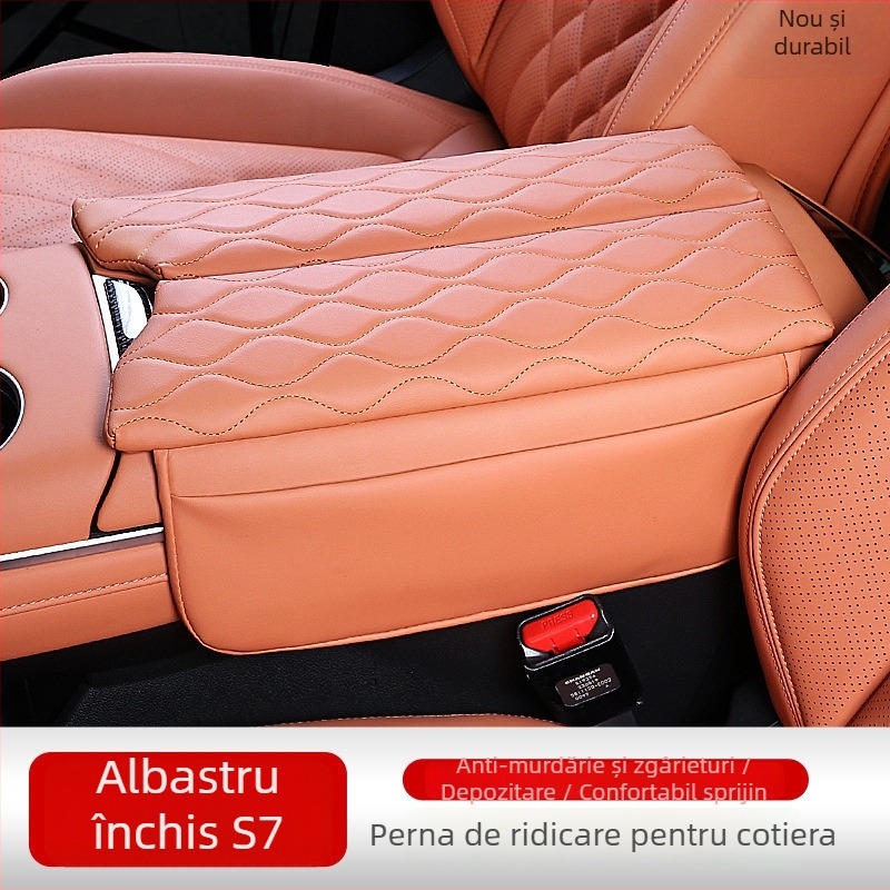 Padă pentru cotiera S7 – creștere a înălțimii consolei centrale și husă de protecție; Material: lână sintetică; Compatibilitate: S7; Funcții: creștere înălțime și protecție