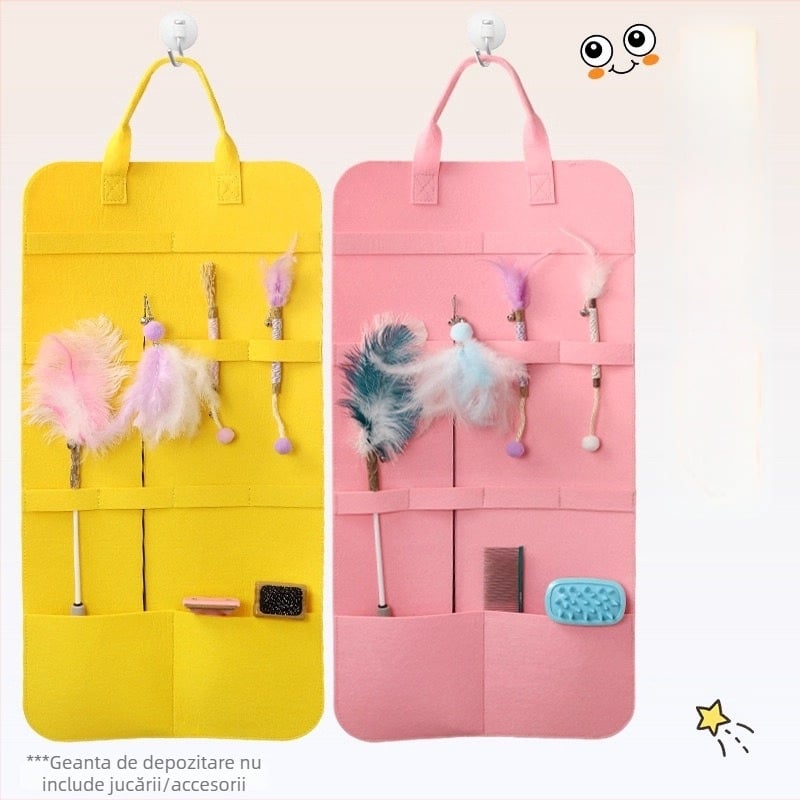 Sac de depozitare jucării de pisică — Material nețesut, Model Cartoon, Afișaj pentru jucării pe perete, Pliabil, pentru jucăriile pisicii și a câinelui