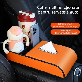 Cutie de șervețele auto cu spațiu de depozitare în brațar, din piele, model 005, compatibil universal, personalizare disponibilă