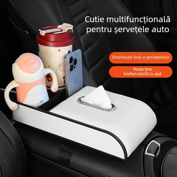 Cutie de șervețele auto cu spațiu de depozitare în brațar, din piele, model 005, compatibil universal, personalizare disponibilă