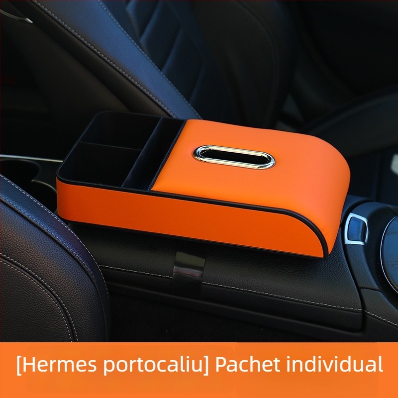 Cutie de șervețele auto cu spațiu de depozitare în brațar, din piele, model 005, compatibil universal, personalizare disponibilă