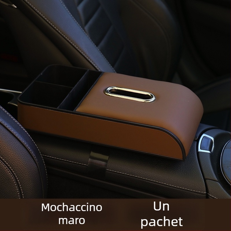 Cutie de șervețele auto cu spațiu de depozitare în brațar, din piele, model 005, compatibil universal, personalizare disponibilă