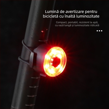 Lumină spate rotundă pentru bicicletă - încărcare USB, compatibilă cu bicicletă de munte, luminozitate înaltă, pentru plimbări nocturne