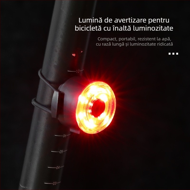 Lumină spate rotundă pentru bicicletă - încărcare USB, compatibilă cu bicicletă de munte, luminozitate înaltă, pentru plimbări nocturne