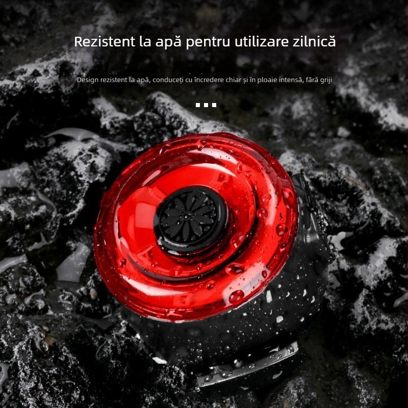 Lumină spate rotundă pentru bicicletă - încărcare USB, compatibilă cu bicicletă de munte, luminozitate înaltă, pentru plimbări nocturne