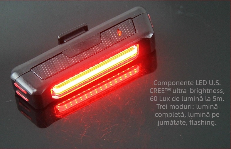 Lumină spate pentru bicicletă 2261, USB-încărcabilă, lampă de avertizare pentru bicicletă de munte