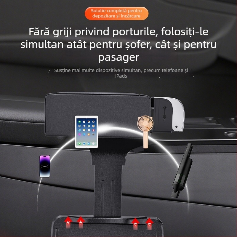 Perna centrală din piele pentru mașină, cutie de depozitare multifuncțională și suport pentru pahar, universală, personalizabilă