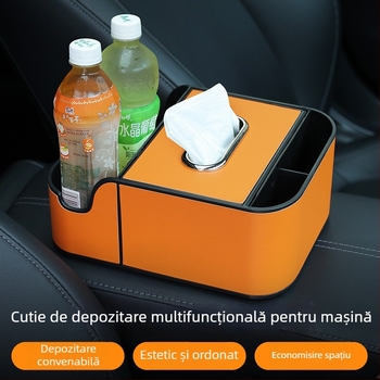 Box de depozitare din piele pentru cotiera – Organizator central multifuncțional (Compatibil cu toate modelele)