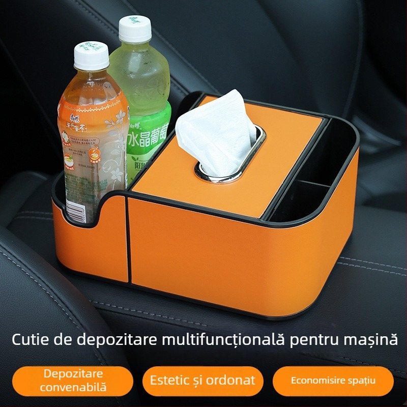 Box de depozitare din piele pentru cotiera – Organizator central multifuncțional (Compatibil cu toate modelele)