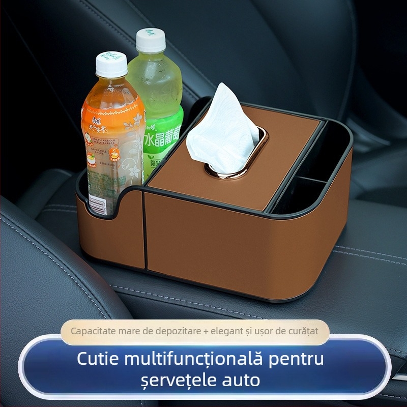 Box de depozitare din piele pentru cotiera – Organizator central multifuncțional (Compatibil cu toate modelele)