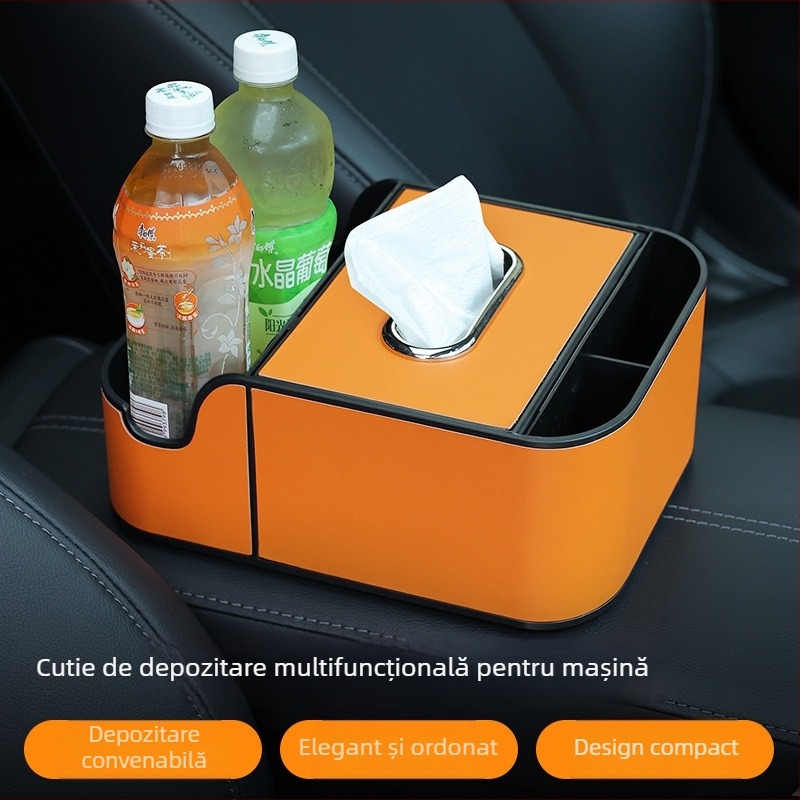 Box de depozitare din piele pentru cotiera – Organizator central multifuncțional (Compatibil cu toate modelele)