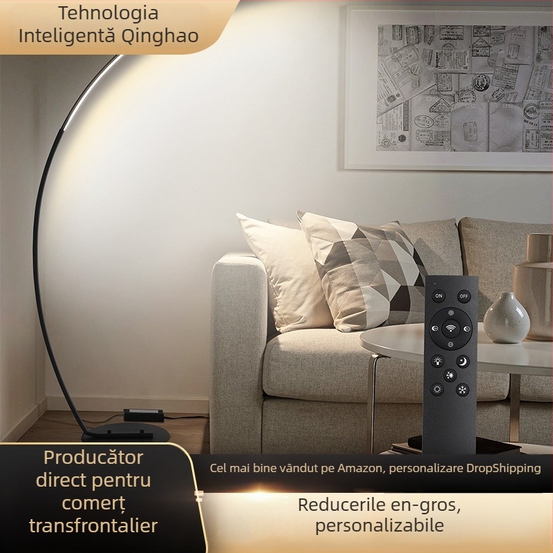 Lampa de podea curbată cu LED, corp din oțel, abajur ABS, zonă de iluminare 10–15㎡, CRI ≥95 pentru living și dormitor