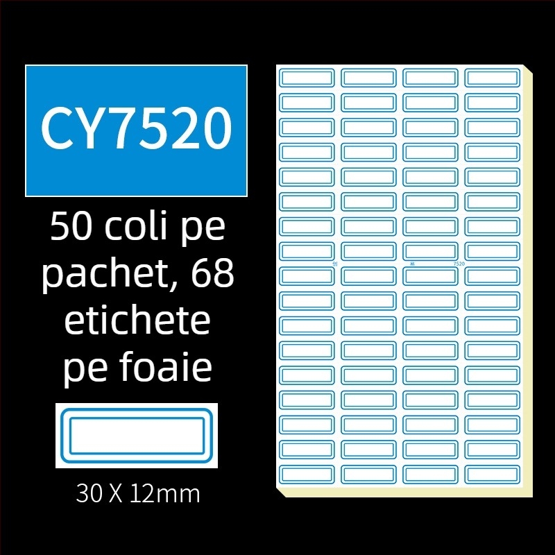 Etichete autocolante scrise de mână, model CY7520, 68 etichete pe pagină, licențiată etichetă privată