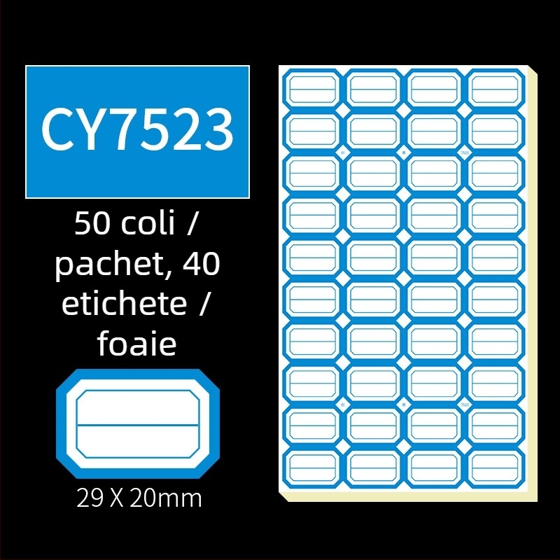 Etichete autocolante scrise de mână, model CY7520, 68 etichete pe pagină, licențiată etichetă privată