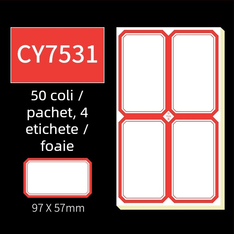 Etichete autocolante scrise de mână, model CY7520, 68 etichete pe pagină, licențiată etichetă privată