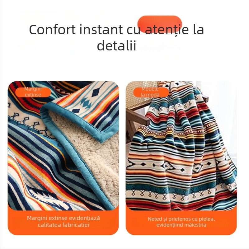 Cuvertură sherpa ultra-moale cu model geometric, din poliester, 300–500 g, imprimare digitală, personalizabilă