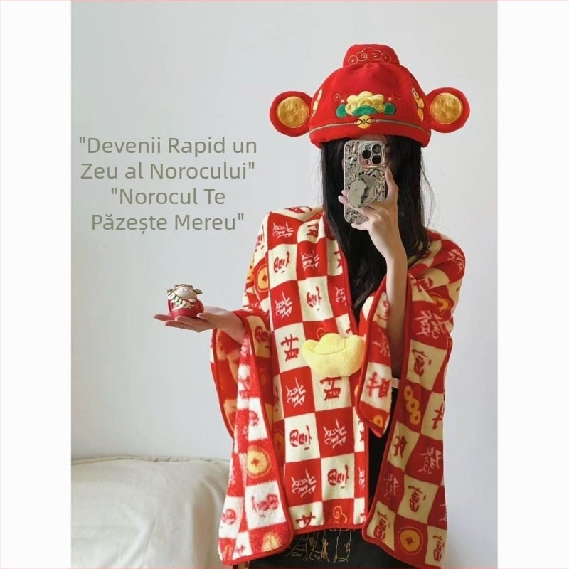 Pătură din flanelă cu model geometric, material poliester, potrivită pentru orice sezon, stil chinez modern