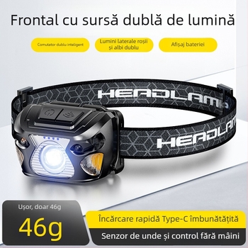 Frontala LED cu senzor, baterie de 800 mAh, încărcare USB, LED de 5W, potrivită pentru pescuit, drumeții și ciclism outdoor