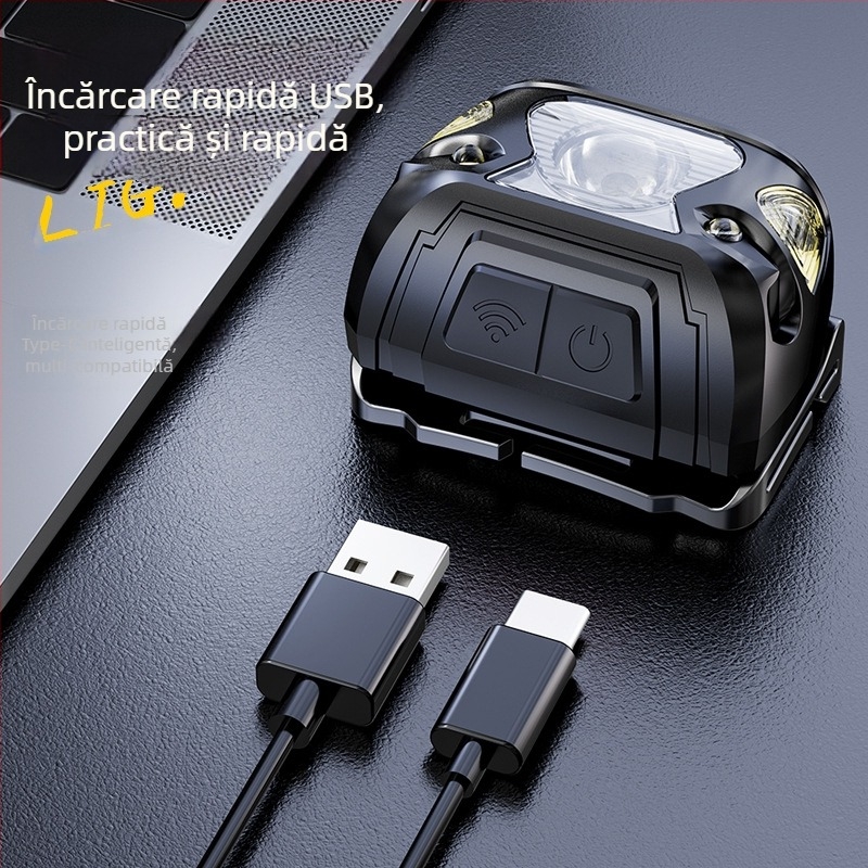 Frontala LED cu senzor, baterie de 800 mAh, încărcare USB, LED de 5W, potrivită pentru pescuit, drumeții și ciclism outdoor