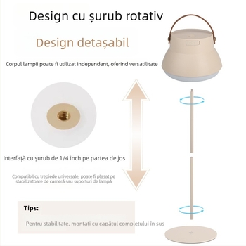 Lampă LED pentru camping, cu suport pentru agățat cortul, reîncărcabilă, 3.7V, 10W, întrerupător cu apăsare