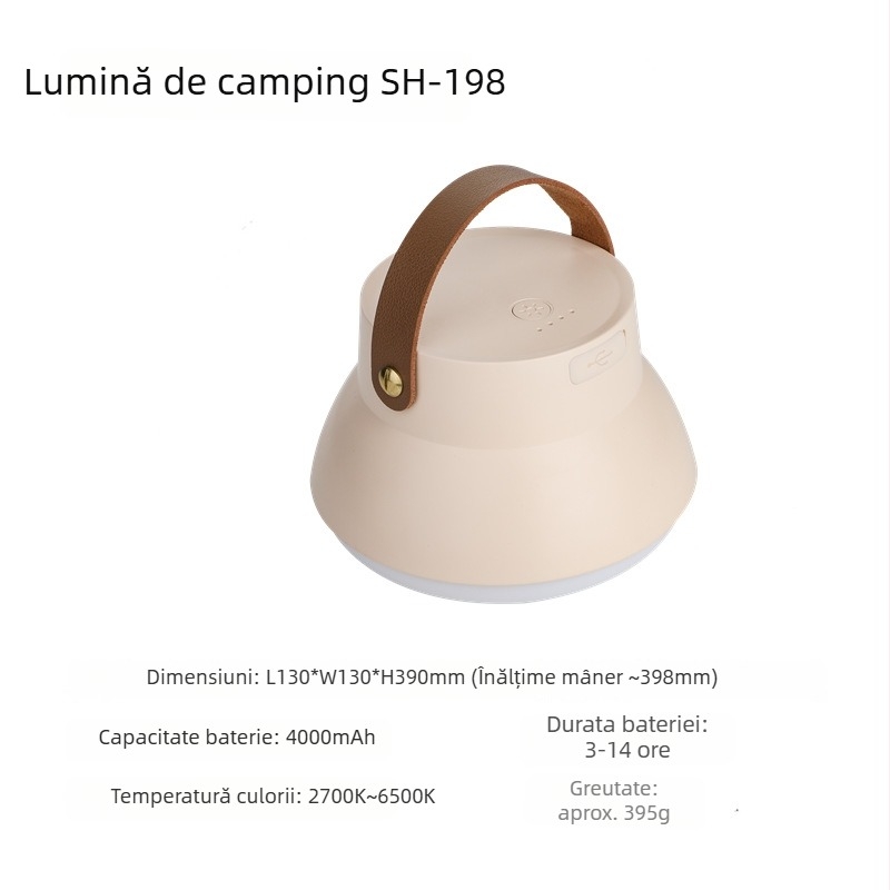 Lampă LED pentru camping, cu suport pentru agățat cortul, reîncărcabilă, 3.7V, 10W, întrerupător cu apăsare