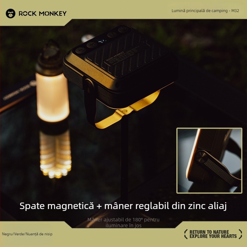 Lampă principală de camping ROCK MONKEY, 20000mAh, lampă de lucru magnetică, reîncărcabilă, lampă cu incandescentă, dimensiuni 103×122×37 mm