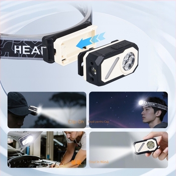 Lampă frontală cu senzor, clip magnetic, încărcare USB-C, afișaj digital, 5W