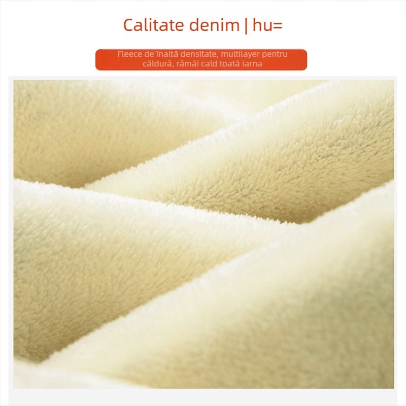 Blugi damă cu căptușeală fleece, groși, talie înaltă, croială drept-și lată, iarnă 2025