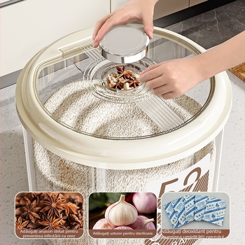 Cutie de depozitare pentru orez – etanșă, rezistentă la umezeală și dăunători, cu capacitate mare, rotundă din plastic PP