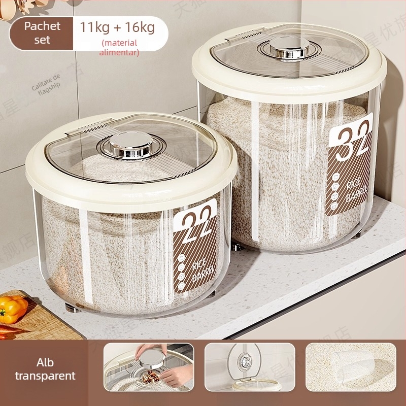Cutie de depozitare pentru orez – etanșă, rezistentă la umezeală și dăunători, cu capacitate mare, rotundă din plastic PP